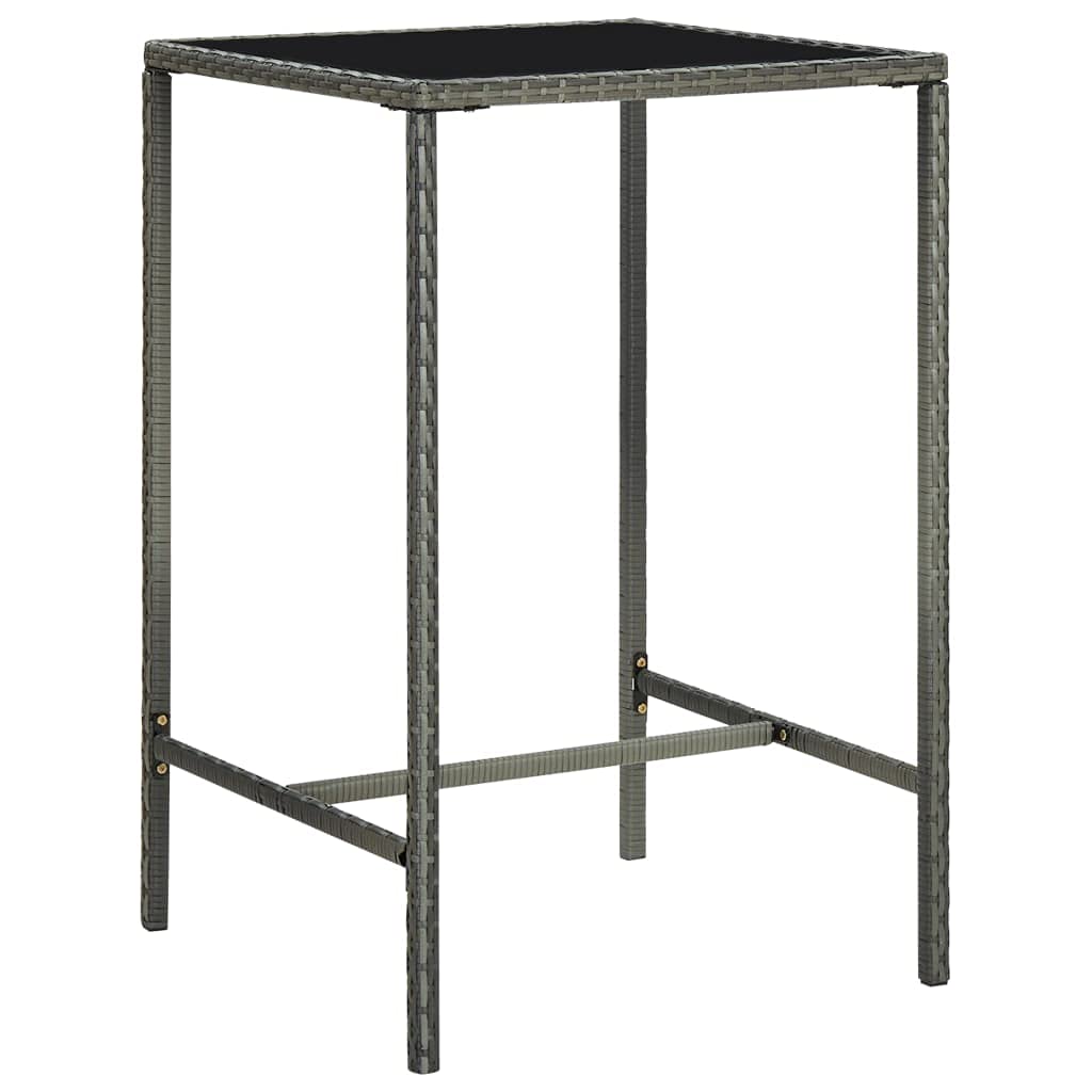 vidaXL - Modern 3-Piece Bar Set for Patio in Gray, Made from Durable Poly Rattan with Armrests and Footrest for Comfort, Easy-to-Clean Tempered Glass Tabletop