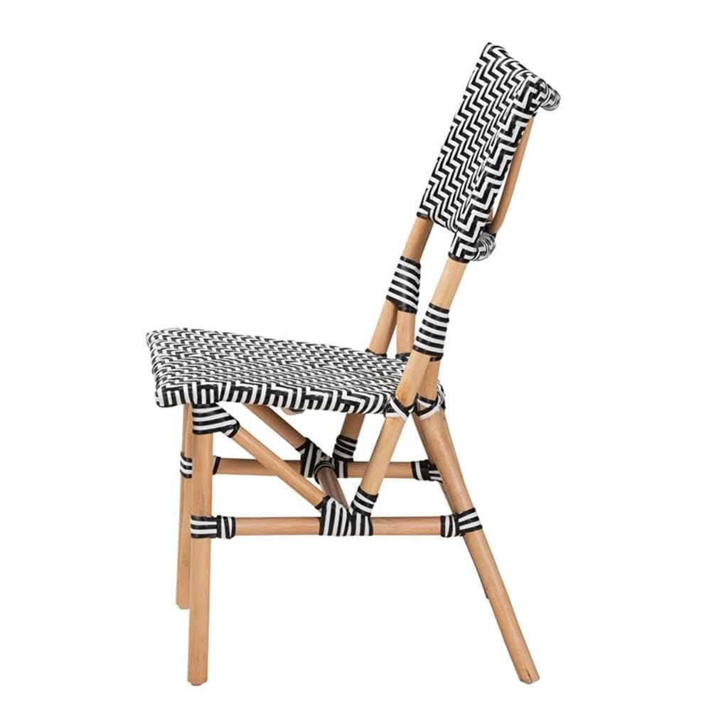 Baxton Studio Wagner Modern French Black And White Weaving And Natural Rattan Bistro Chair
