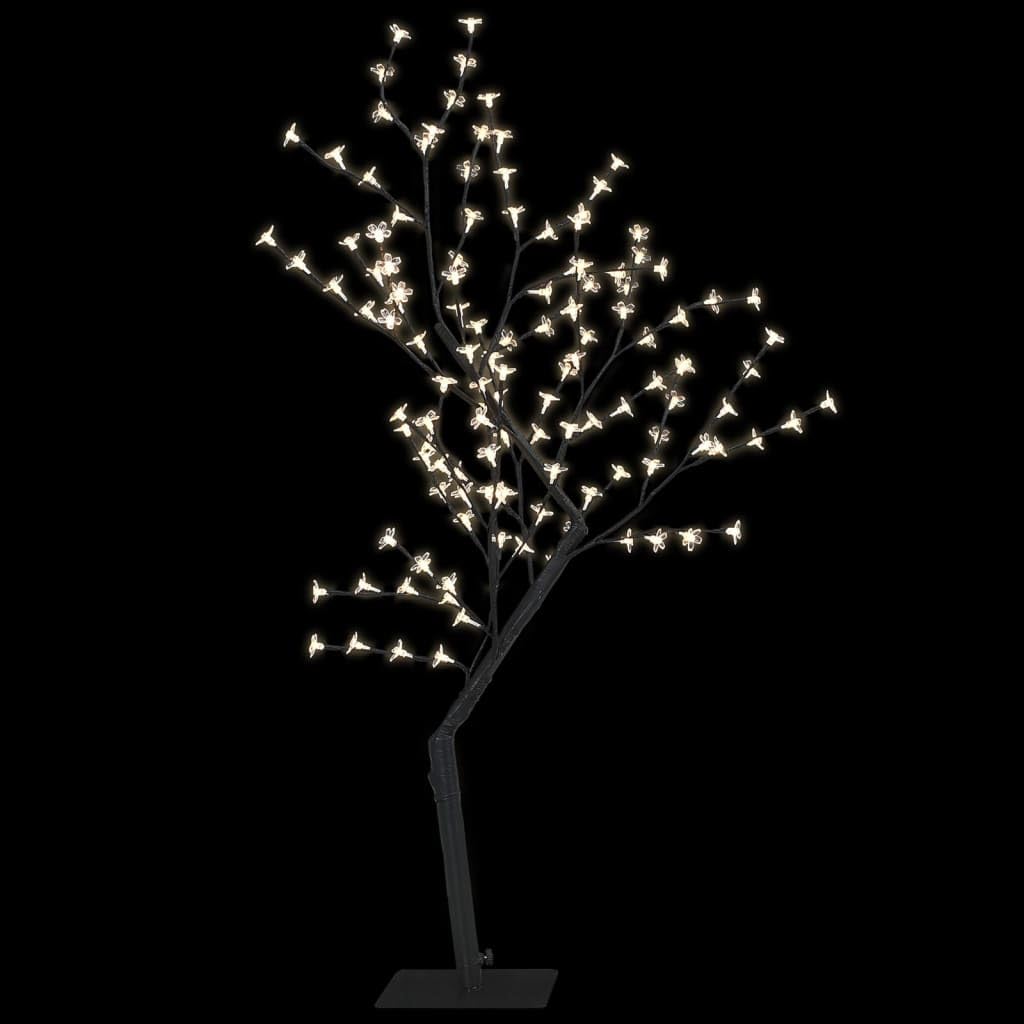 Vidaxl Artificial Christmas Tree - 5Ft, Warm White Led Lightning With Cherry Blossoms, Energy-Efficient Illuminator, Indoor And Outdoor, Includes 8-Functions Adapter.