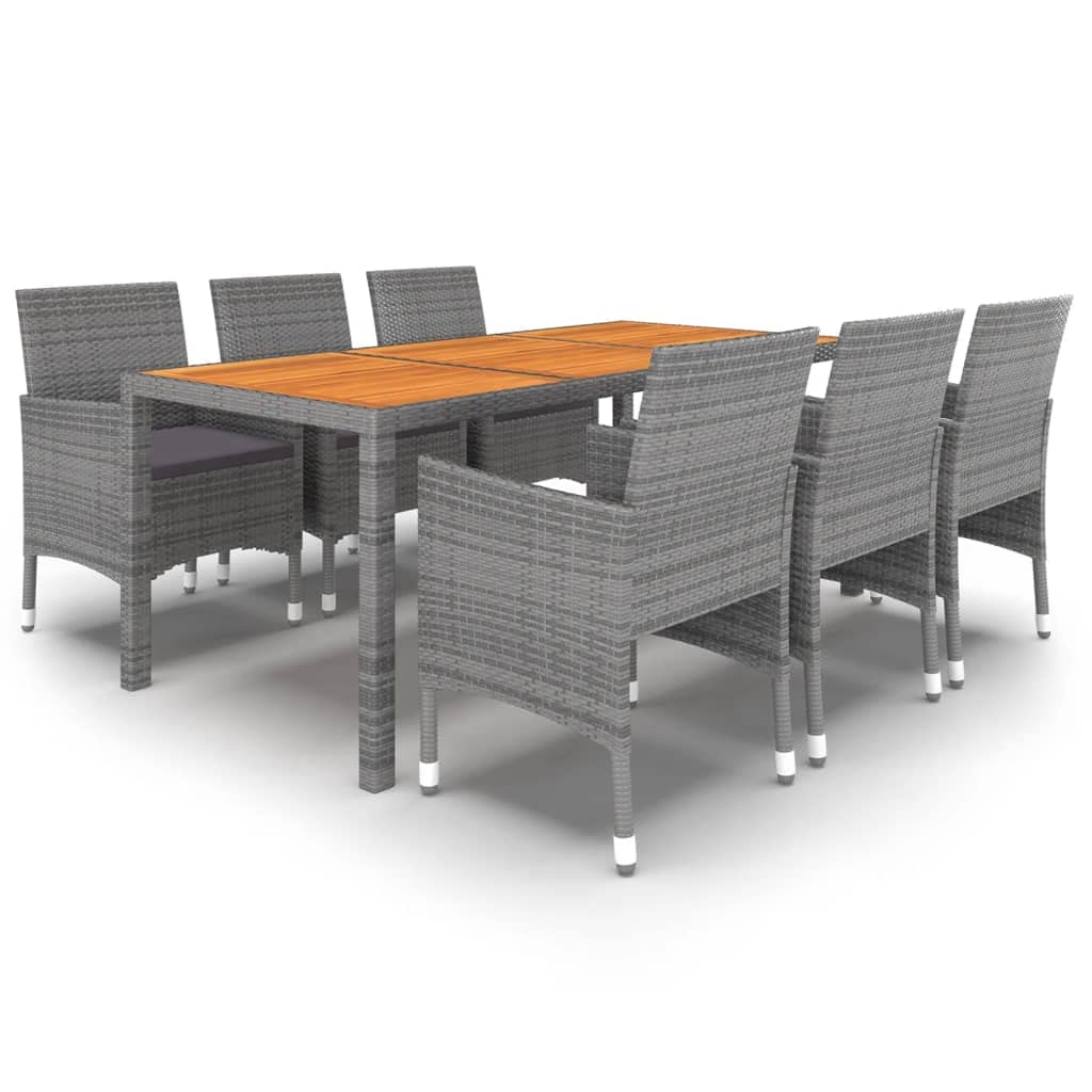 vidaXL Patio Dining Set 7 Piece Garden Outdoor Lawn Yard Terrace Balcony Backyard Table and Chair Seat Seating Furniture Poly Rattan Gray