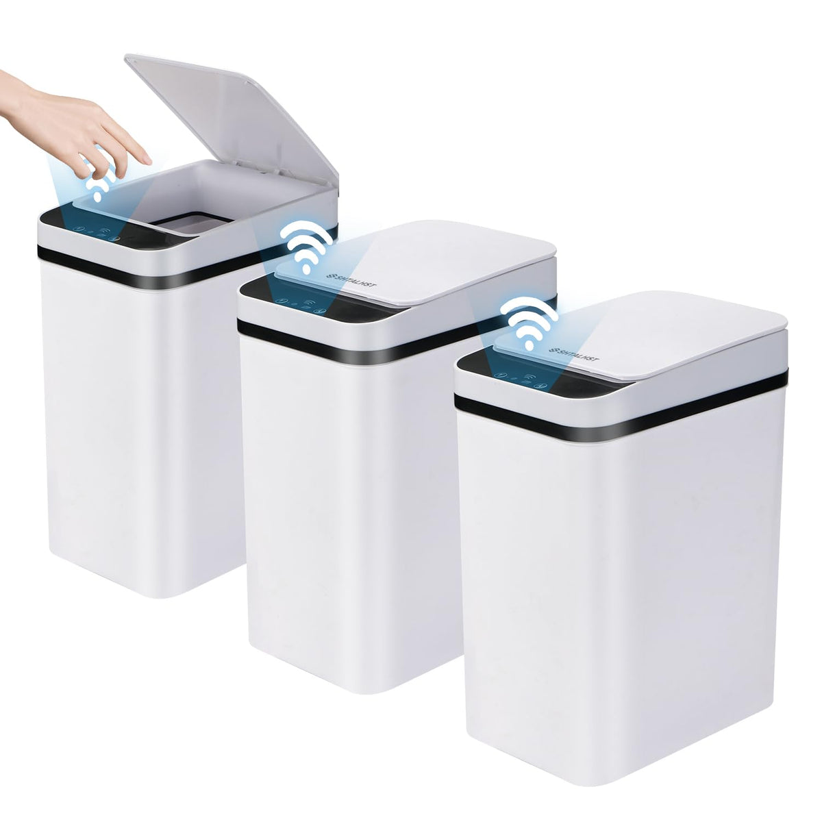 SHTALHST 3 Pack Bathroom Trash Can with Lid, 2.5 Gallon Small Slim Trashcan, Automatic Trash Can Touchless, Motion Sensor Waterp