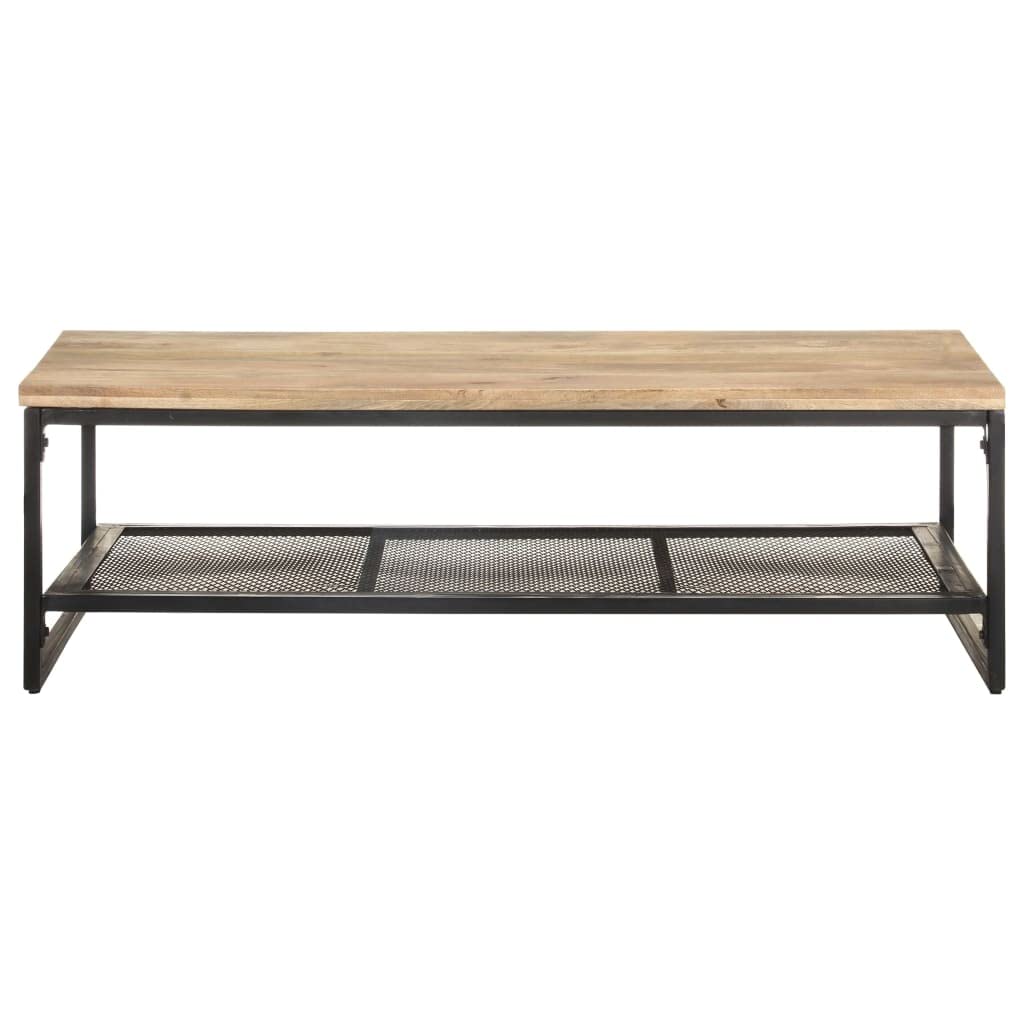 vidaXL Rectangular Coffee Table with Storage Shelf - Solid Mango Wood and Iron - Rustic Brown Farmhouse Style