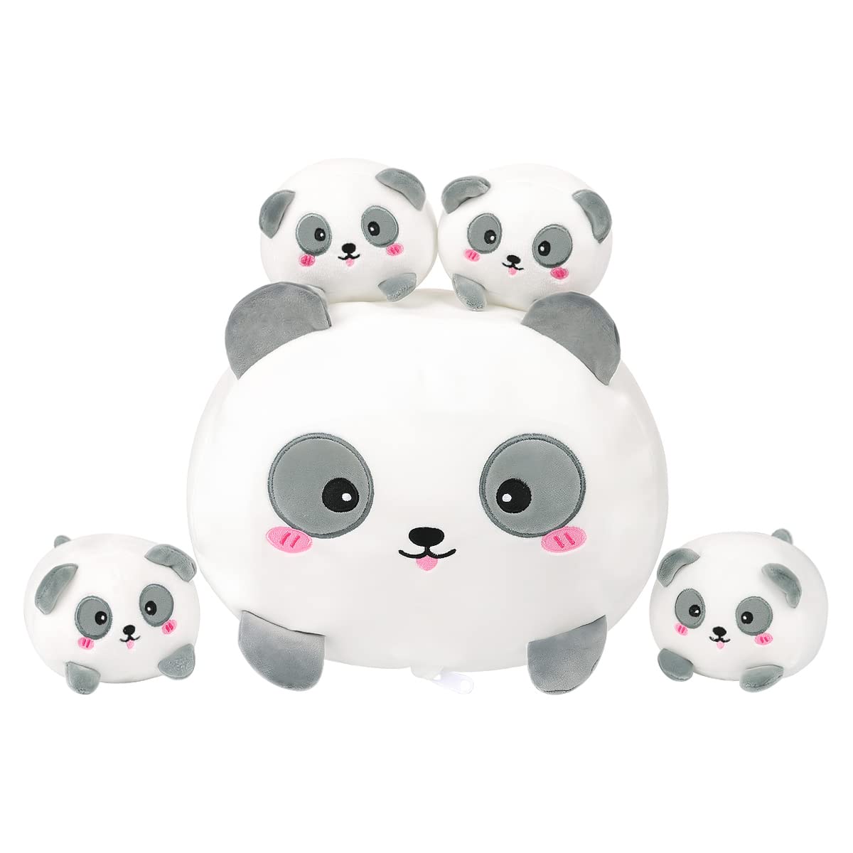 AIXINI Cute Panda Mommy Stuffed Animal with 4 Little Baby Pandas Plush, Super Soft Cartoon Hugging Toy Gifts for Bedding, Kids S