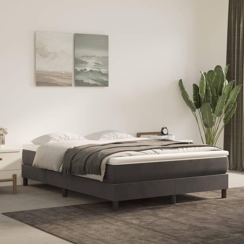 vidaXL Velvet Box Spring Bed Frame, Full Size with Robust Plywood and Engineered Wood Construction, Dark Gray, Perfect Support for Any Mattresses