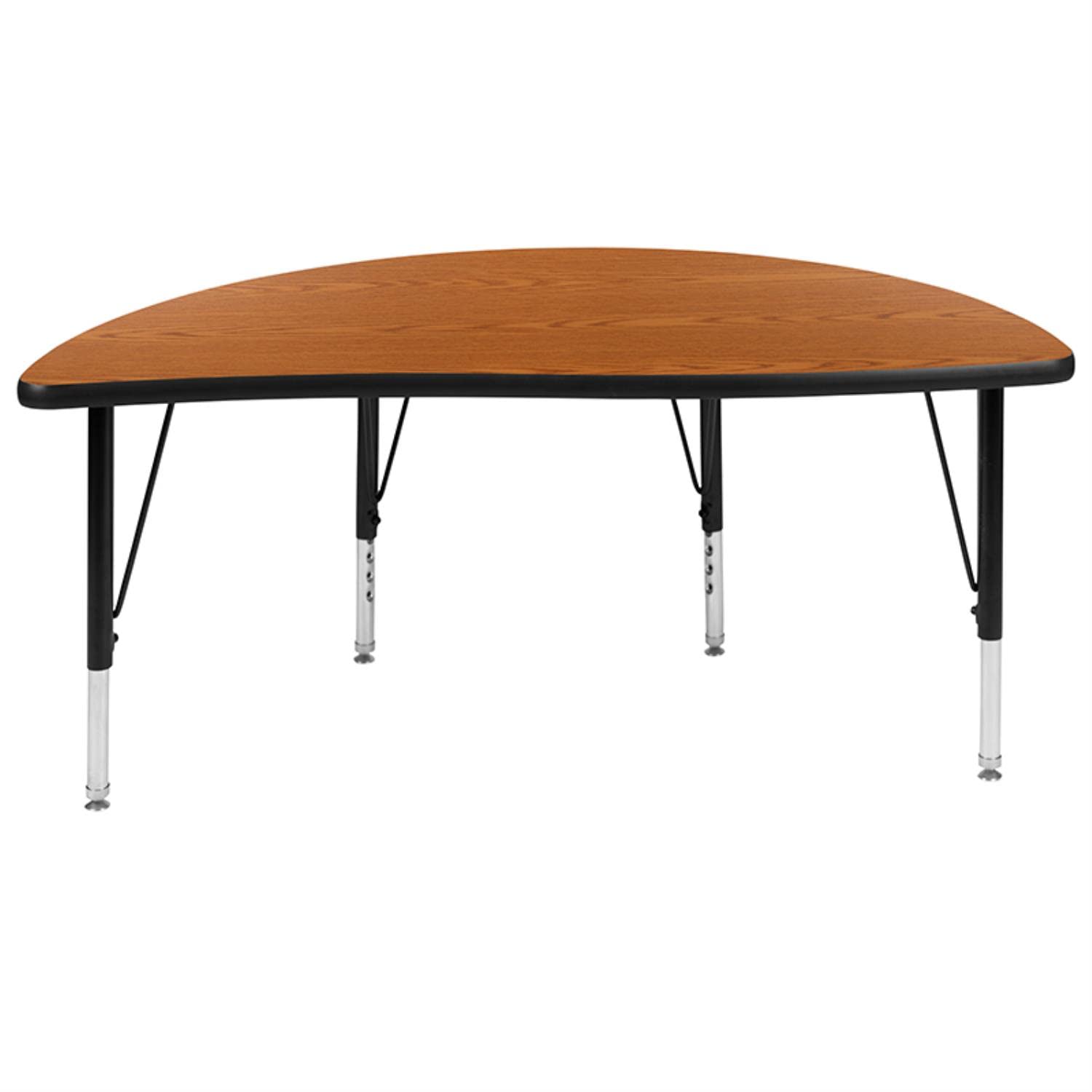 Flash Furniture 47.5' Half Circle Wave Collaborative Oak Thermal Laminate Activity Table - Height Adjustable Short Legs