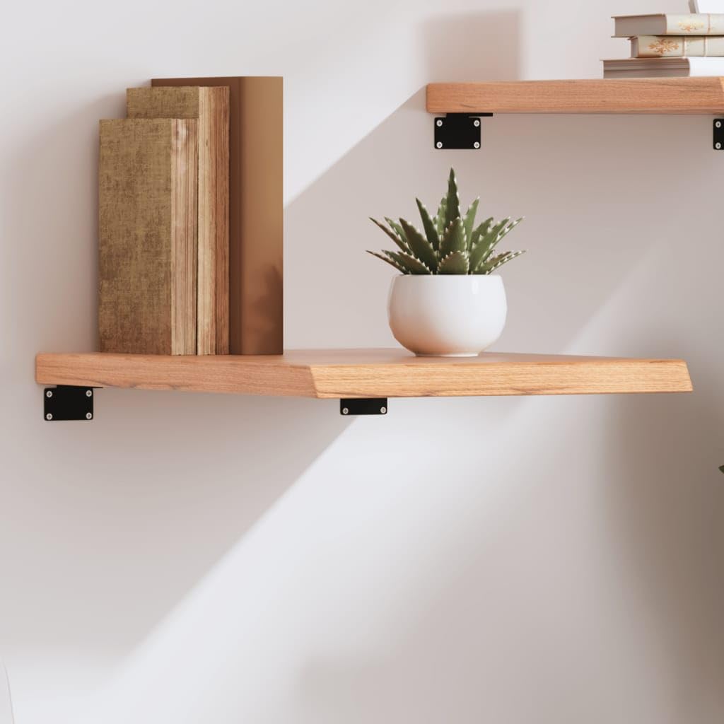 vidaXL Rustic Wall Shelf - Handmade Wood Oak Storage Shelf with Live Edge - Varnished Light Brown - 15.7&quot;x23.6&quot;x(0.8&quot;-1.6&quot;)