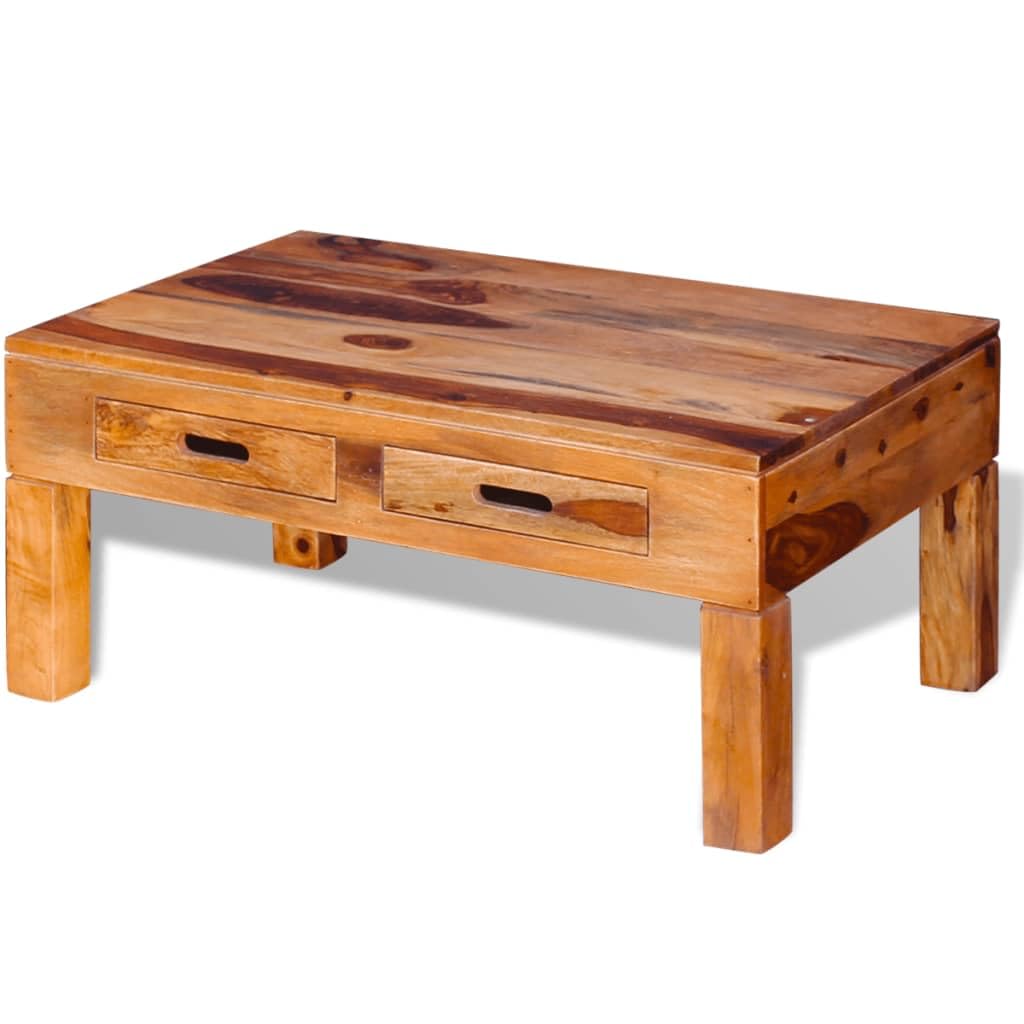 vidaXL Solid Sheesham Wood Coffee Table with Two Drawers | Scandinavian, Farmhouse, Modern Style | Handmade Palisander Wooden Finish | Multipurpose Table for Living Room & Home Decor