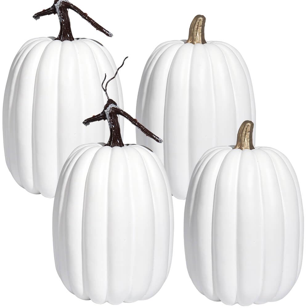 vensovo 8.5 Inch Large White Pumpkins for Decorating - 4PCS Big White Foam Decorative Pumpkins for Fall Decor, White Paintable A