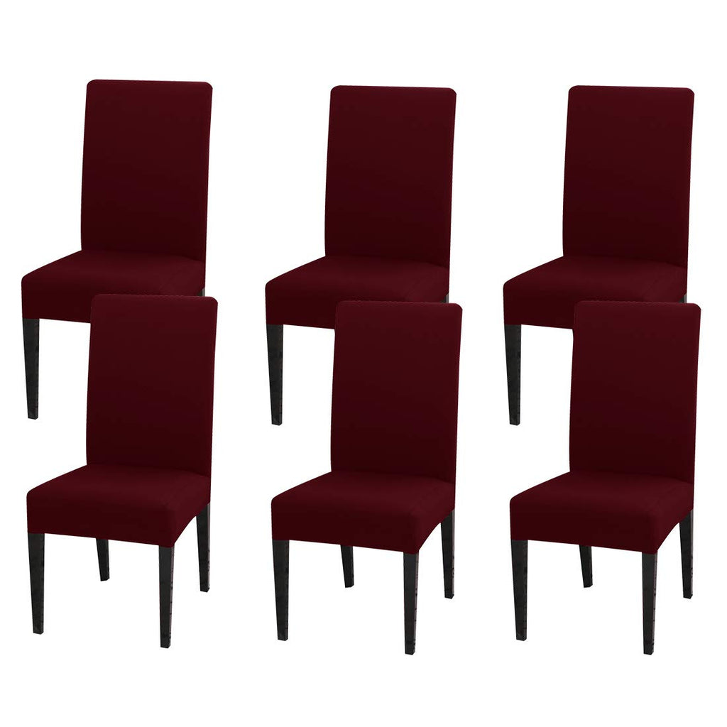 Jqinhome 6 Pcs Dining Chair Slipcover,High Stretch Removable Washable Chair Seat Protector Cover For Home Party Hotel Wedding Ceremony (Burgundy)