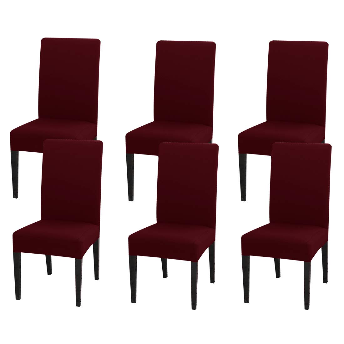 Jqinhome 6 Pcs Dining Chair Slipcover,High Stretch Removable Washable Chair Seat Protector Cover For Home Party Hotel Wedding Ceremony (Burgundy)