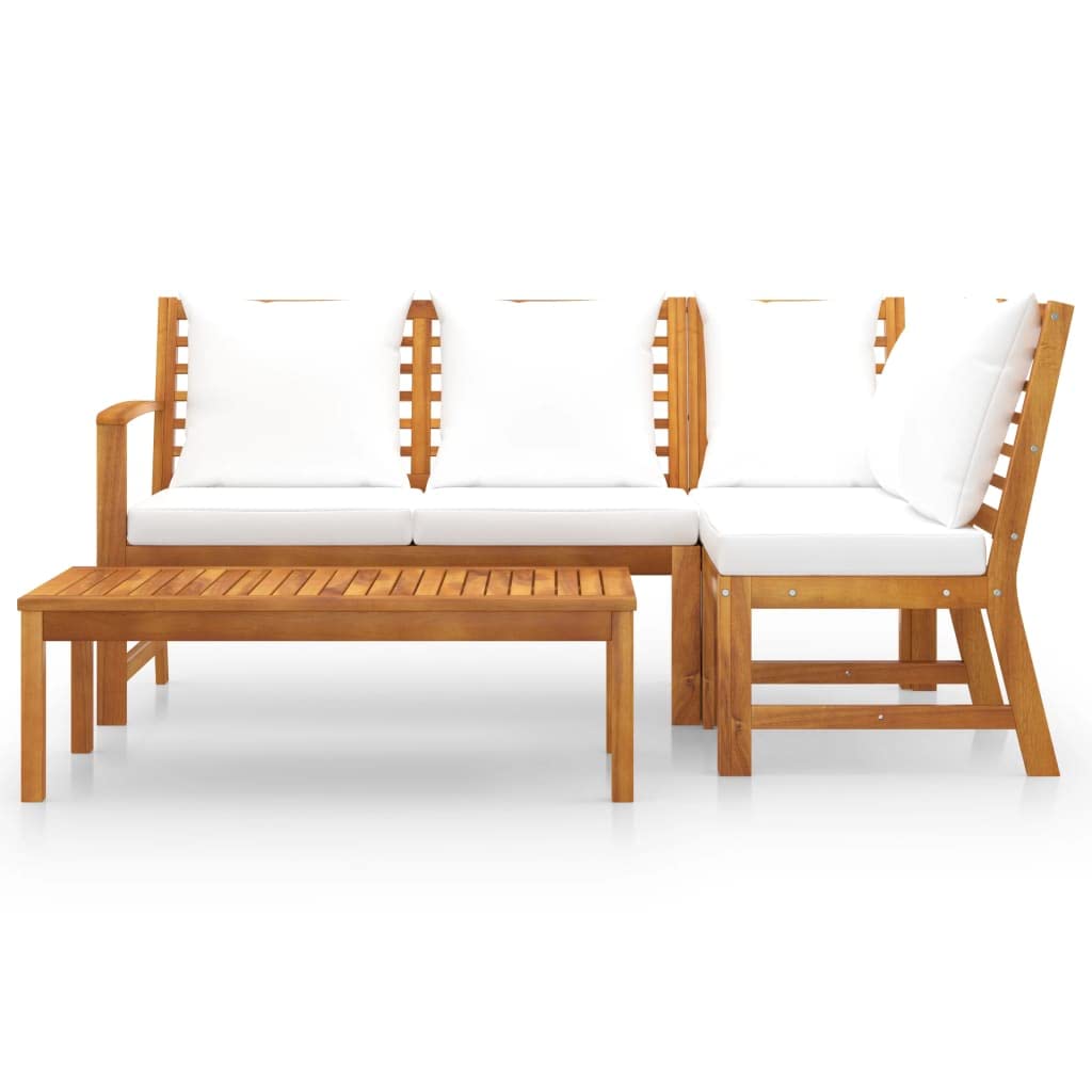vidaXL Patio Lounge Set 4 Piece, Patio Furniture Set for Outdoor, Sectional Sofa with Cushions, Corner Sofa, Modern Style, Cream Solid Wood Acacia