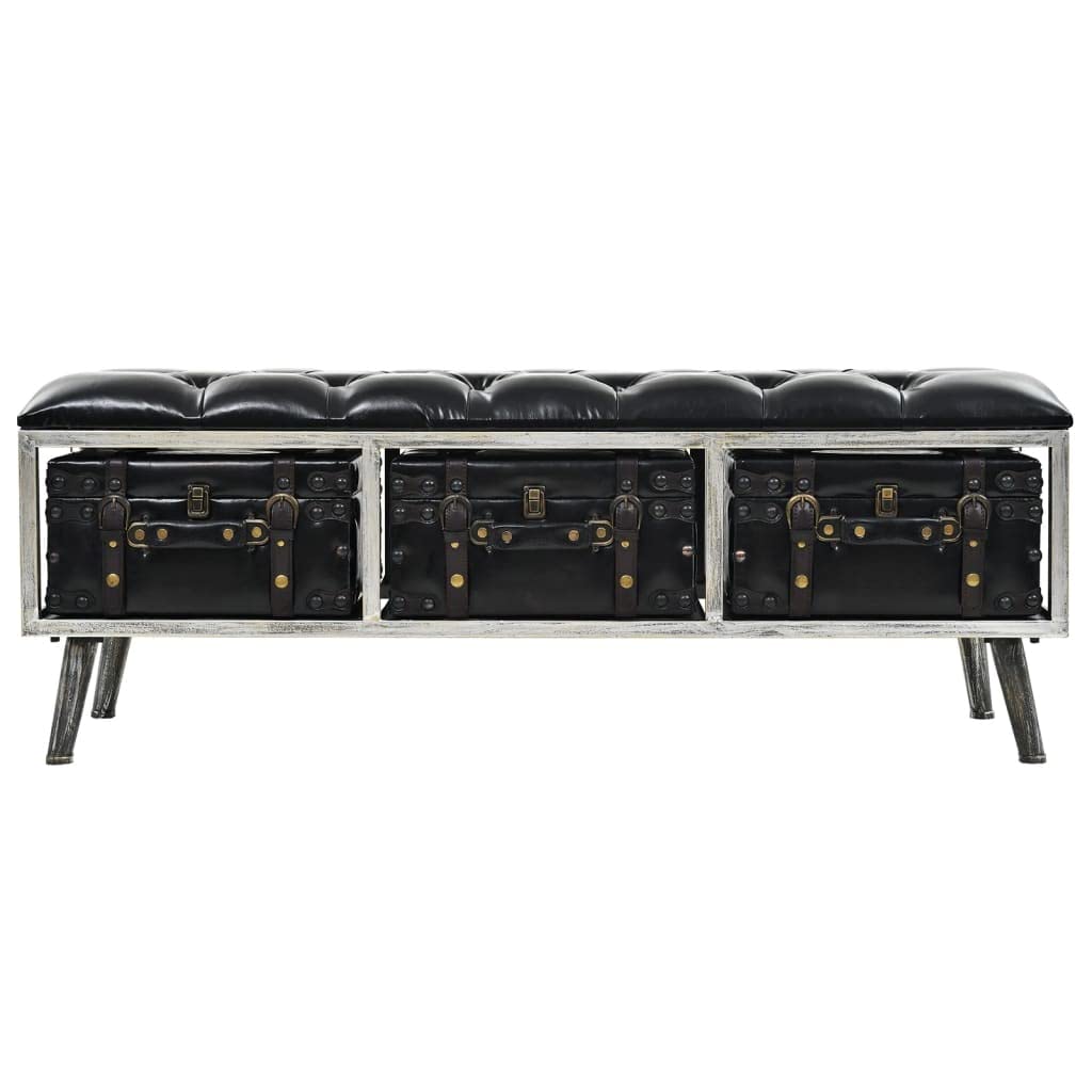 vidaXL Black Faux Leather Storage Bench 110cm - Thumbnail 2