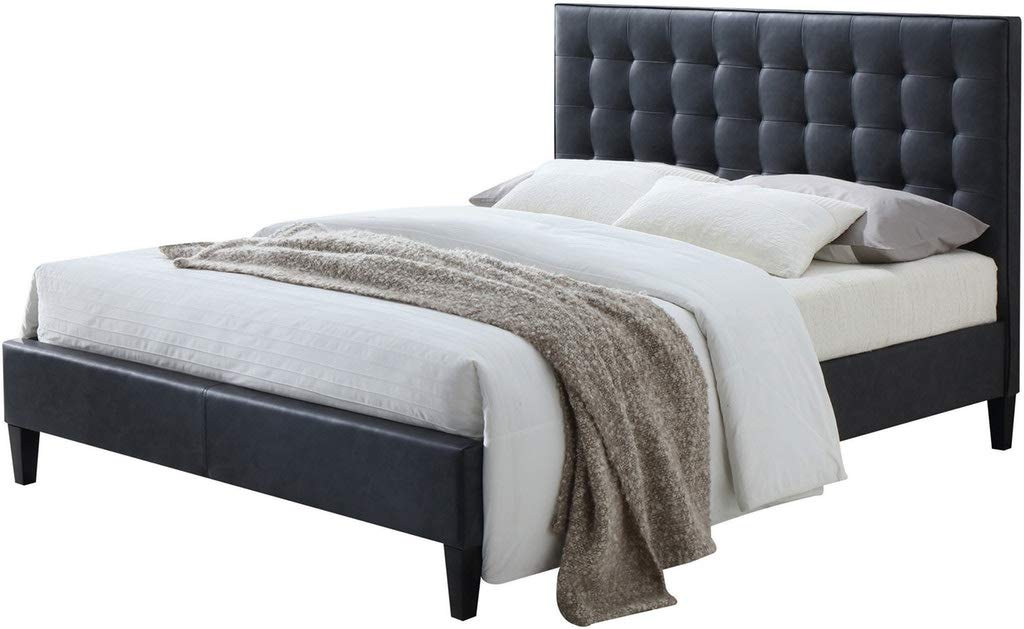 HomeRoots 2-Tone Gray Pu Dark Gray PU, Wood, LVL, 87' X 79' X 46' King 2 Tone Gray Pu Bed