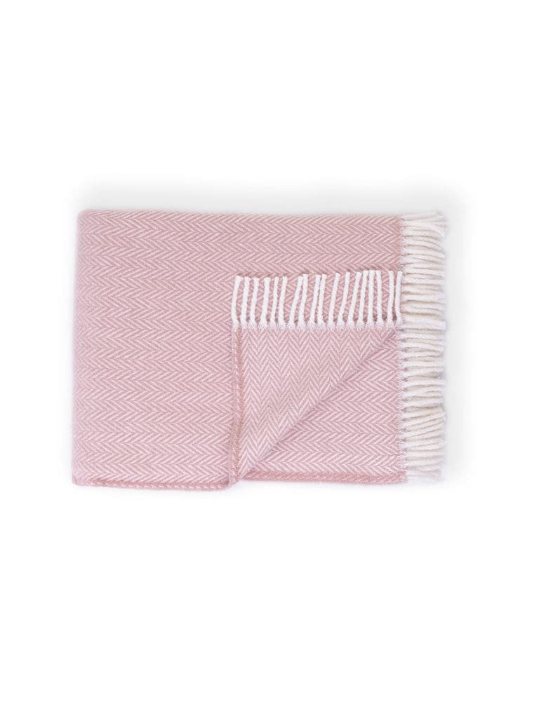 HomeRoots Dusty Rose Cotton/Acrylic Pink and White Dreamy Soft Herringbone Throw Blanket