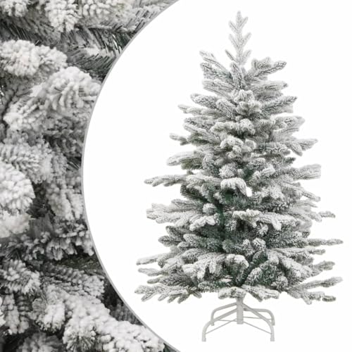 vidaXL 59.1&quot; Artificial Hinged Christmas Tree with Flocked Snow - Easy Assemble with Sturdy Iron Stand - Realistic PE Tips for a Natural Look - Economical and Reusable Holiday Decoration