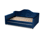 Baxton Studio Perry Modern and Contemporary Navy Blue Velvet Fabric Upholstered and Button Tufted Full Size Daybed with Trundle