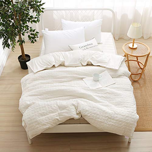 F.Y.Dreams Duvet Cover For Weighted Blanket 60X80 Inches With 8 Ties/Minky Square Quilted/Off-White