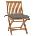 vidaXL 2X Solid Teak Wood Patio Chairs with Gray Cushions Garden Outdoor Balcony Backyard Terrace Lounge Seating Home Furniture Wooden