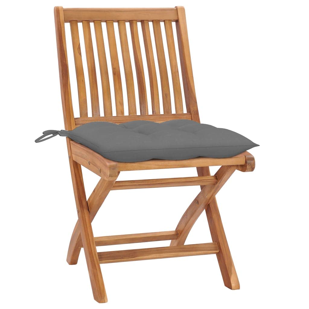 vidaXL 2X Solid Teak Wood Patio Chairs with Gray Cushions Garden Outdoor Balcony Backyard Terrace Lounge Seating Home Furniture Wooden