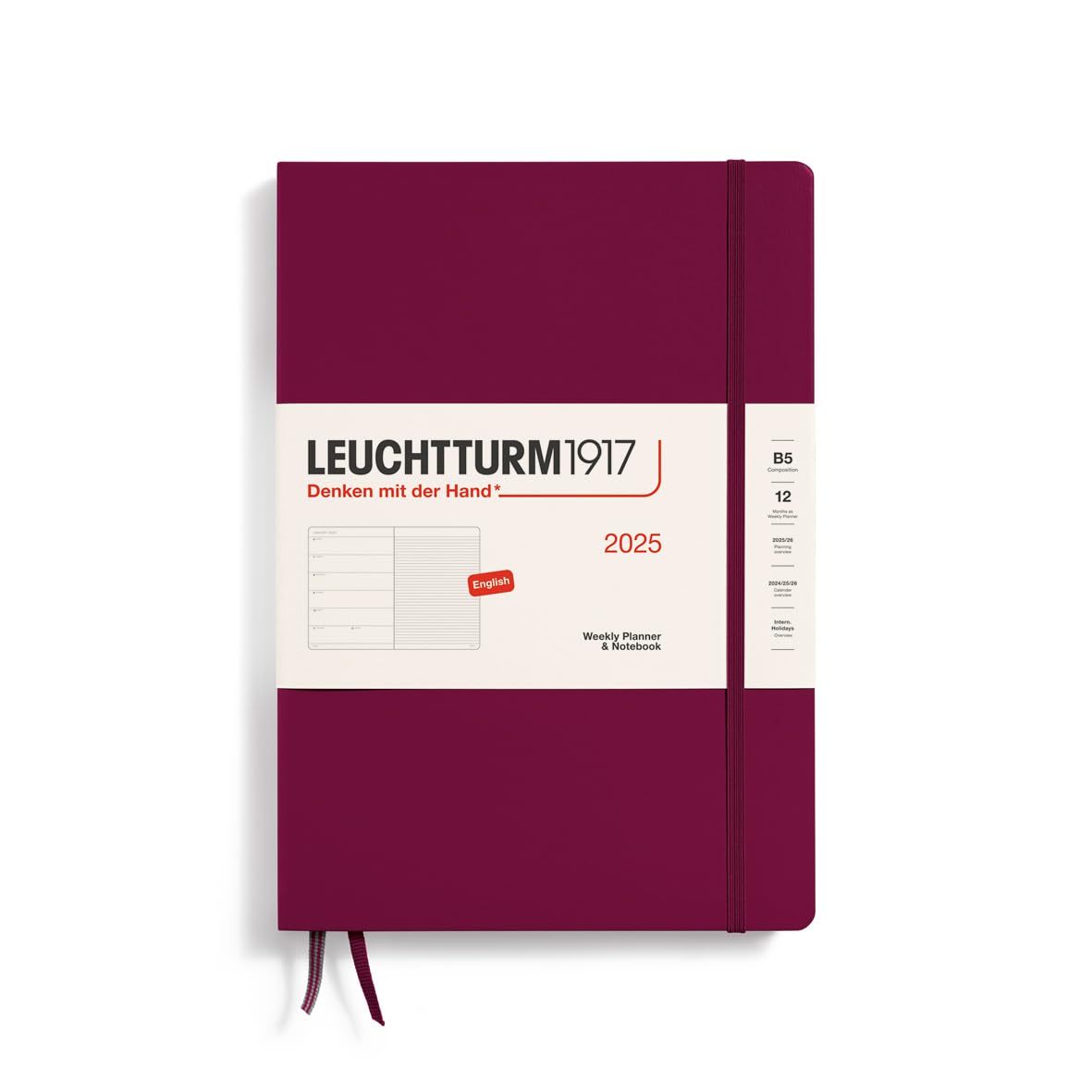Leuchtturm1917 - Weekly Planner & Notebook 2025, Hardcover, Composition (B5), Port Red (Jan 1 - Dec 31, 2025)