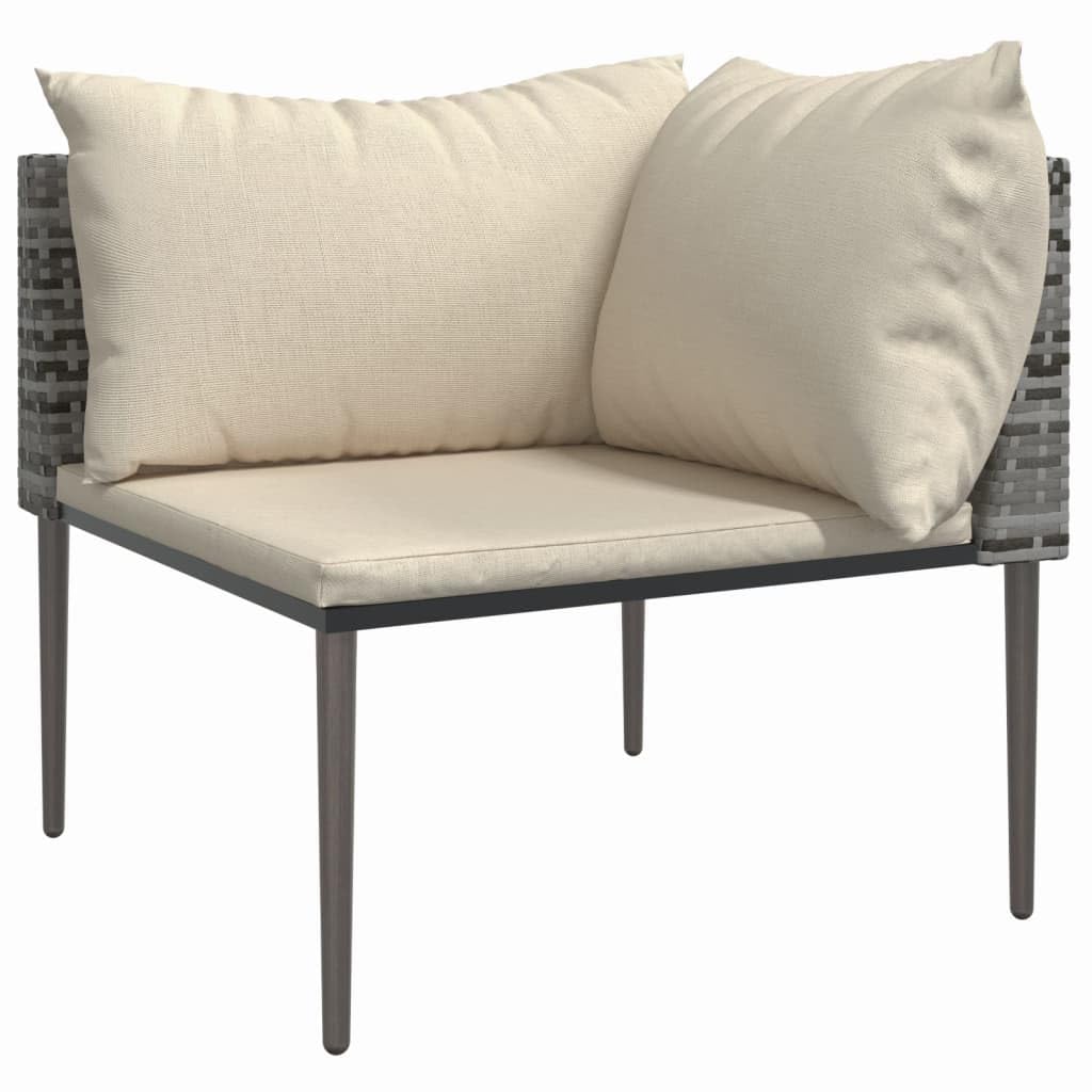 vidaXL Gray Poly Rattan Patio Corner Sofas with Beige Cushions - Modern and Elegant Design, Weather Resistant Material, and Comfortable Seat Experience with Modular Configurations