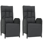 vidaXL Patio Dining Set 3 Piece, Wicker Dining Table and Chair with Cushions, Reclining Chair for Lawn Backyard Garden, Black Poly Rattan