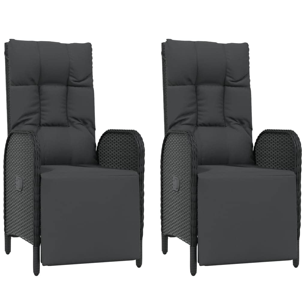 vidaXL Patio Dining Set 3 Piece, Wicker Dining Table and Chair with Cushions, Reclining Chair for Lawn Backyard Garden, Black Poly Rattan