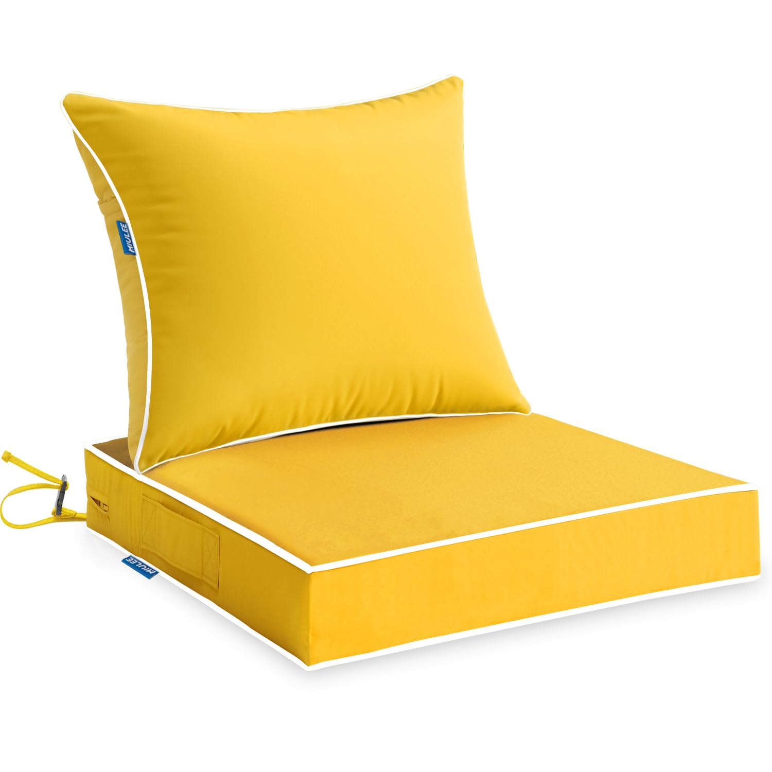 Miulee Outdoor Seat Cushion Set Yellow 22 X 22 X 3 Inch Waterproof & Fade Resistant Deep Seat And Back Patio Furniture Cushions