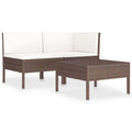 vidaXL 3-Piece Outdoor Patio Lounge Set with Cushions - Weather-Resistant PE Rattan Furniture - with Sofa and Tea Table - Sturdy Steel Frame - Brown & Cream White