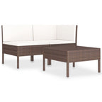 vidaXL 3-Piece Outdoor Patio Lounge Set with Cushions - Weather-Resistant PE Rattan Furniture - with Sofa and Tea Table - Sturdy Steel Frame - Brown & Cream White