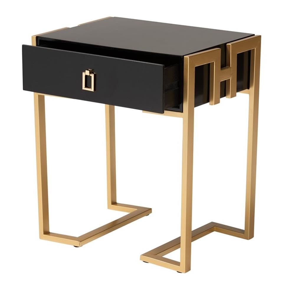 Baxton Studio Luna Contemporary Glam And Luxe Black Finished Wood And Gold Metal End Table Black/Wood/Metal