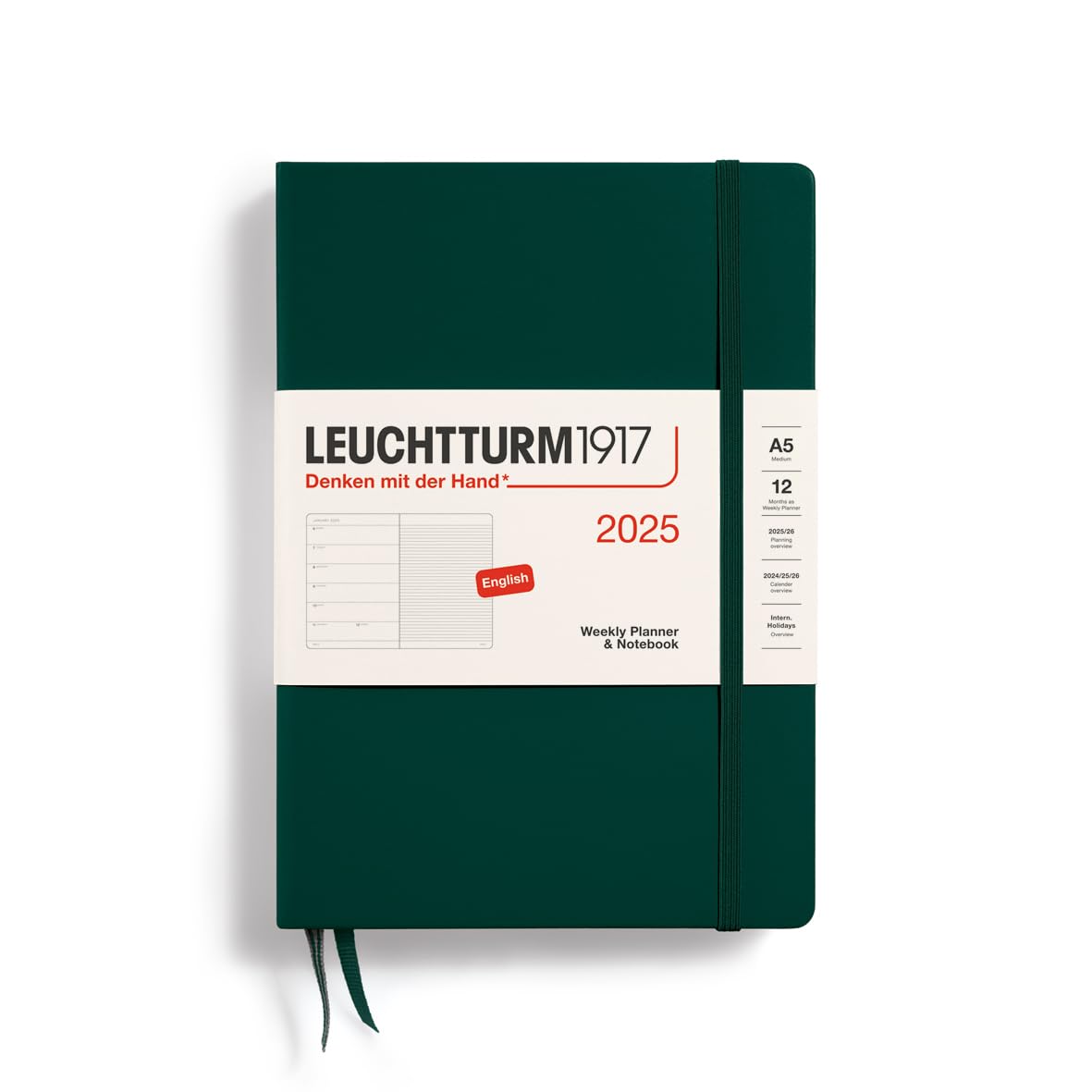Leuchtturm1917 - Weekly Planner & Notebook 2025, Hardcover, Medium (A5), Forest Green (Jan 1 - Dec 31, 2025)