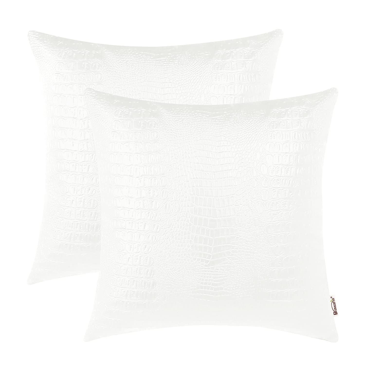 BRAWARM Faux Leather Pillow Covers 18 X 18 Inches, White Leather Pillow Covers Pack of 2, Crocodile Leather Decorative Throw Pil