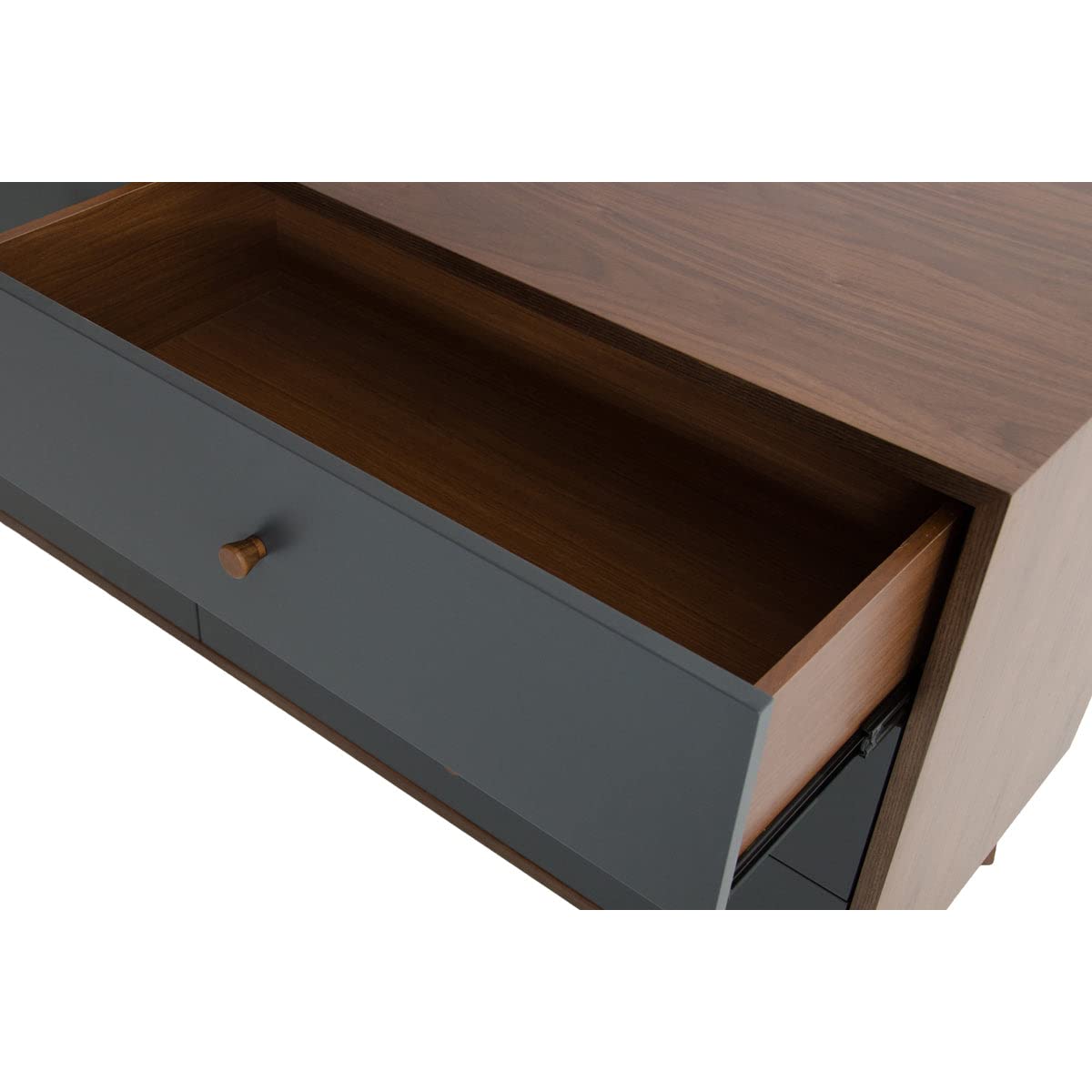 HomeRoots Grey & Walnut Veneer, MDF, Wood 30' Grey and Walnut Veneer MDF and Wood Dresser with 6 Drawers