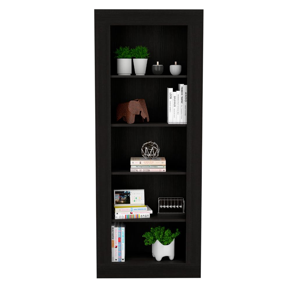 Bookcase Wray with Frame and Five Tier Shelves - Black