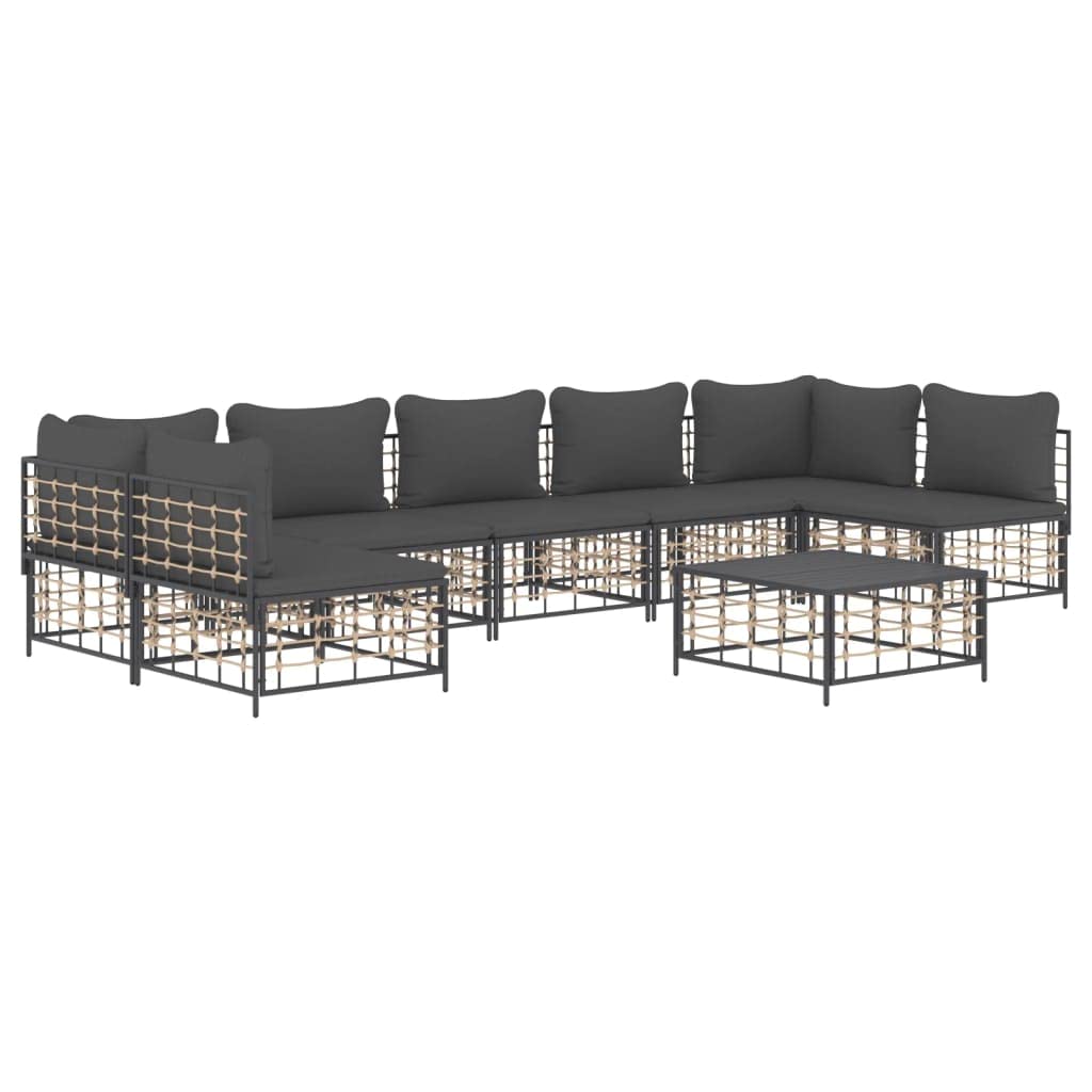 vidaXL 8 Piece Patio Lounge Set - Poly Rattan Furniture Set with Cushions - Anthracite - Weather-Resistant, Sturdy Steel Frame, Versatile & Modular Design