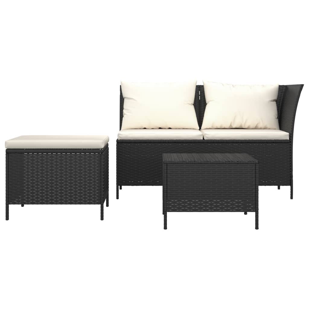 vidaXL Outdoor Patio Lounge Set, 3-Piece, Elegant Style, Ample Storage Space, with Cushions, Water-Resistant Bag, Comfortable Seating, Easy Assembly, Black Poly Rattan