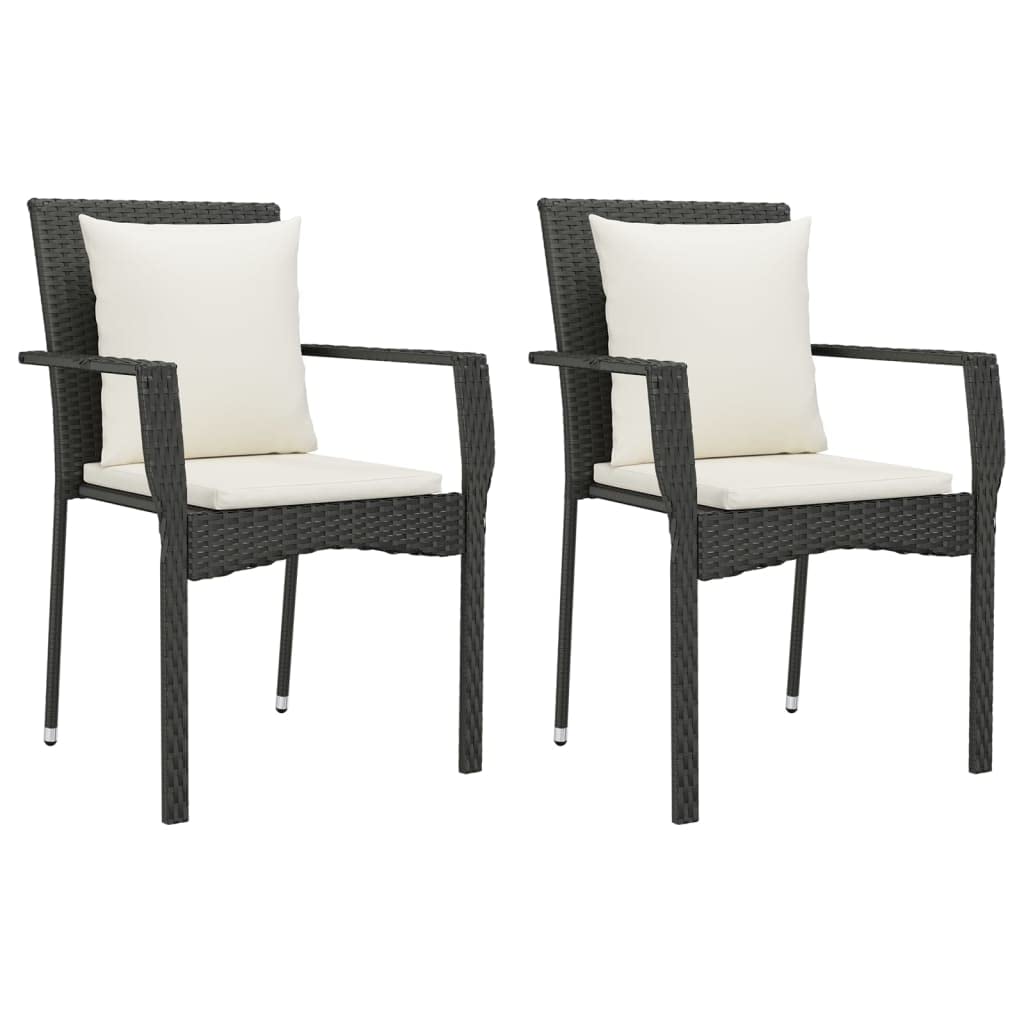 vidaXL 3-Piece Black Poly Rattan Patio Dining Set with Cream Cushions - Weather-Resistant Outdoor Seating with Tempered Glass Tabletop and Sturdy Steel Frame – Modular Lounge Set for Garden, Back...
