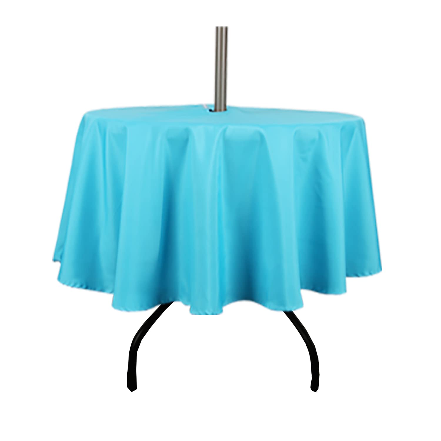Youngseahome Outdoor Tablecloth Wrinkle-Free Stain Resistant Waterproof Polyester Fabric Table Cover With Zipper Umbrella Hole For Picnic/Party/Dinner/Patio Garden(60Inch Round,Zippered,Aqua)