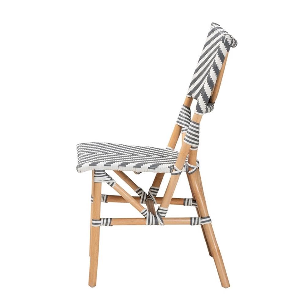 Baxton Studio Shai Modern French Grey and White Weaving and Natural Rattan Bistro Chair