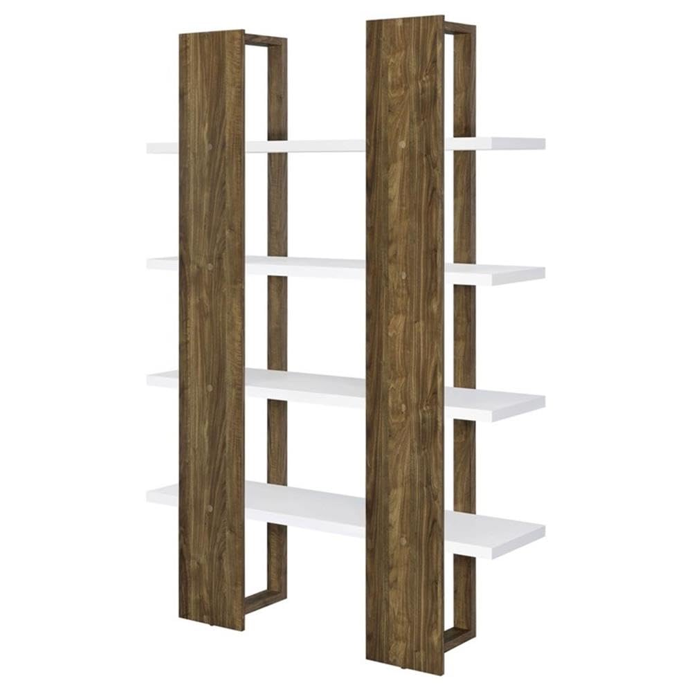 Coaster Danbrook Wood Bookcase with 4 Full-Length Shelves White and Aged Walnut