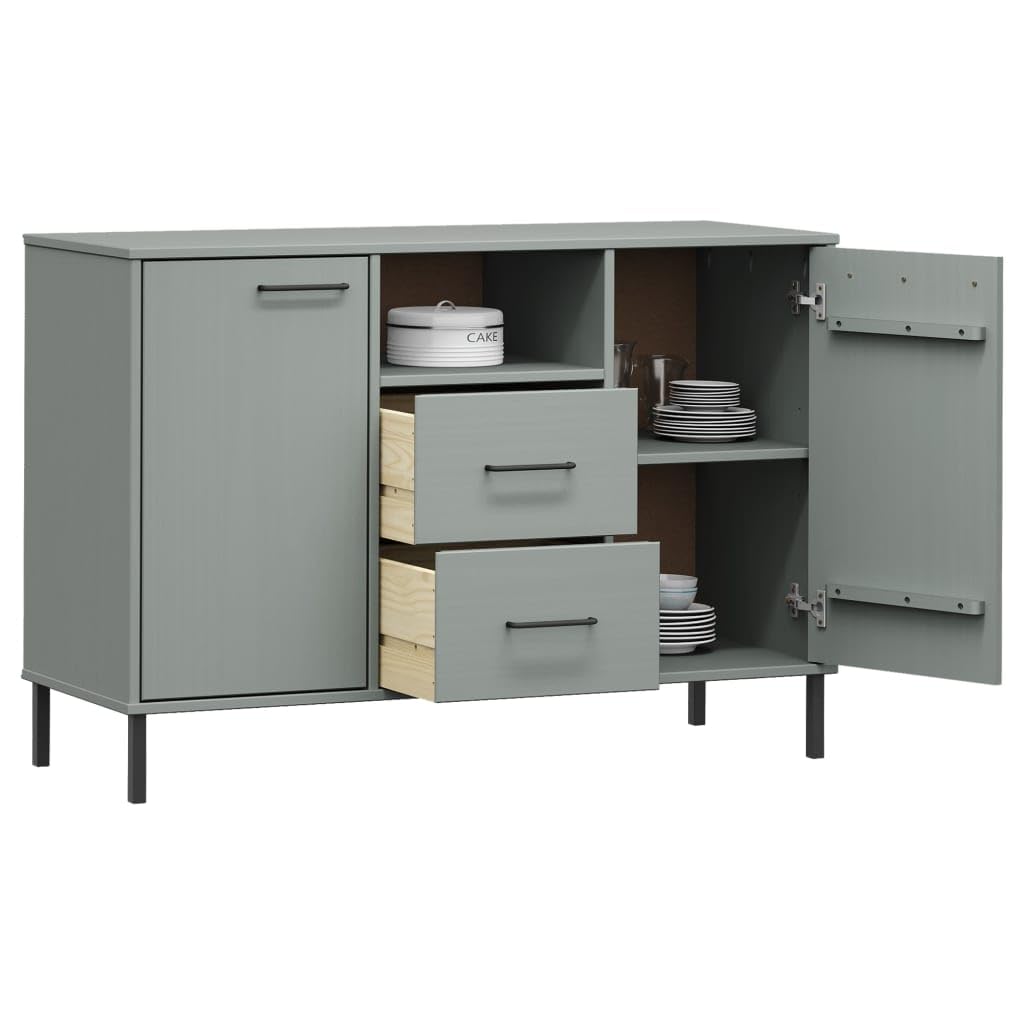 vidaXL Oslo Solid Pine Wood Sideboard in Grey with Metal Legs: Industrial Style, Ample Storage Space, Sturdy Construction