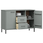vidaXL Oslo Solid Pine Wood Sideboard in Grey with Metal Legs: Industrial Style, Ample Storage Space, Sturdy Construction