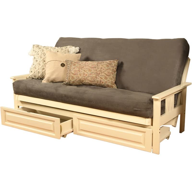 Kodiak Furniture Monterey Antique White Storage Sofa with Suede Gray Mattress