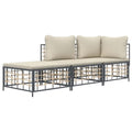 vidaXL Patio Furniture Set 3 Piece, Outdoor Sectional Sofa with Cushions, Wicker Furniture Set for Porch Lawn Garden Backyard, A