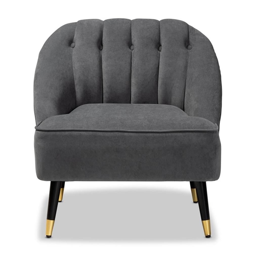 Baxton Studio Ellard Modern and Contemporary Grey Velvet Fabric Upholstered and Two-Tone Dark Brown and Gold Finished Wood Accent Chair