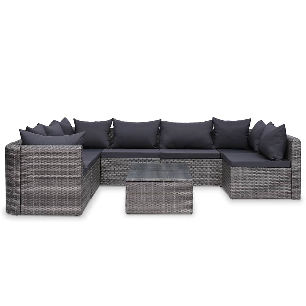 vidaXL 8 Piece Garden Lounge Set with Cushions Outdoor Rattan Sofa Sets Patio Sofa Garden Furniture Set Durable Sturdy Poly Rattan Gray