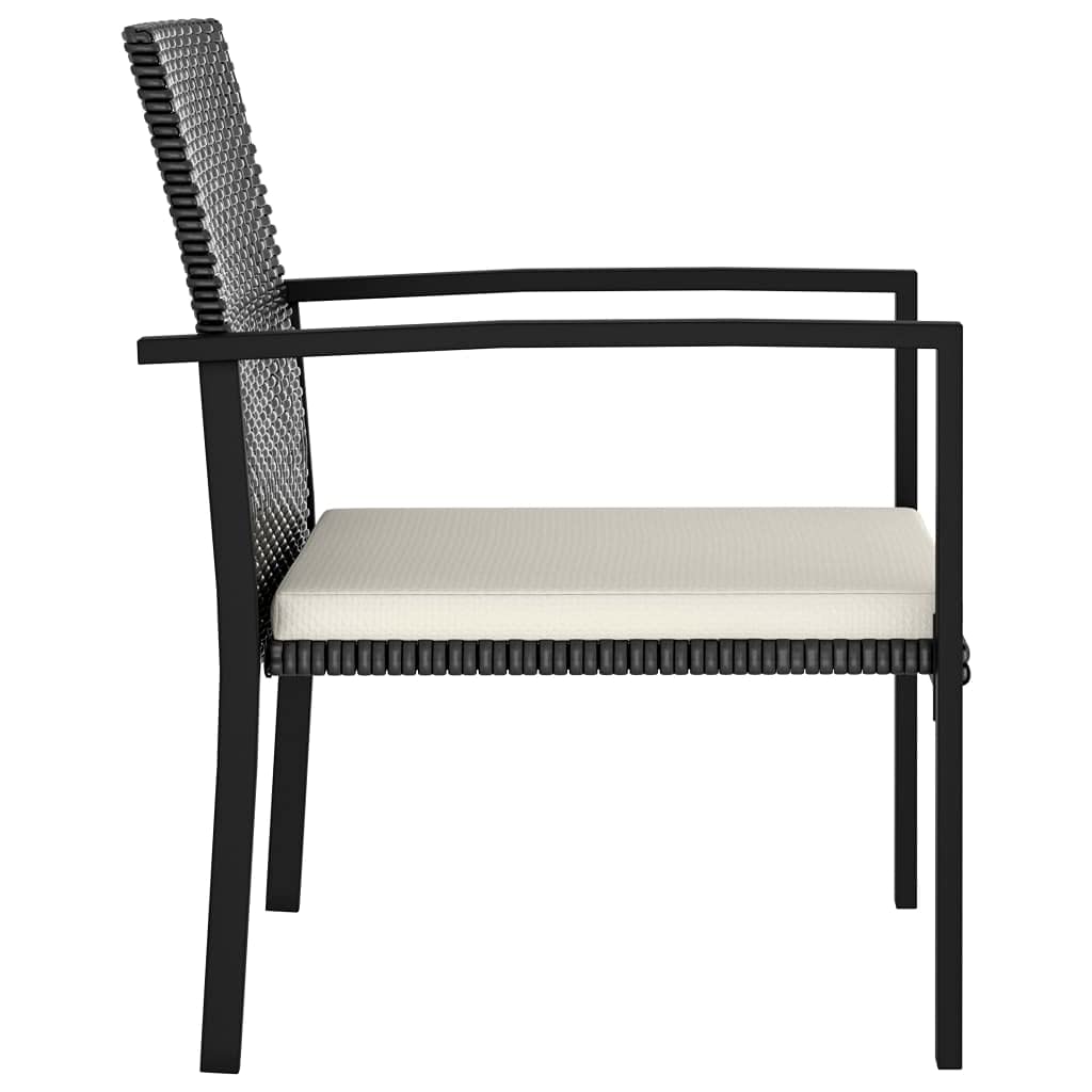 vidaXL Modern Patio Dining Chairs - Set of 2, Outdoor Use Poly Rattan Design in Black with Cream Cushions, Weather-Resistant and Lightweight