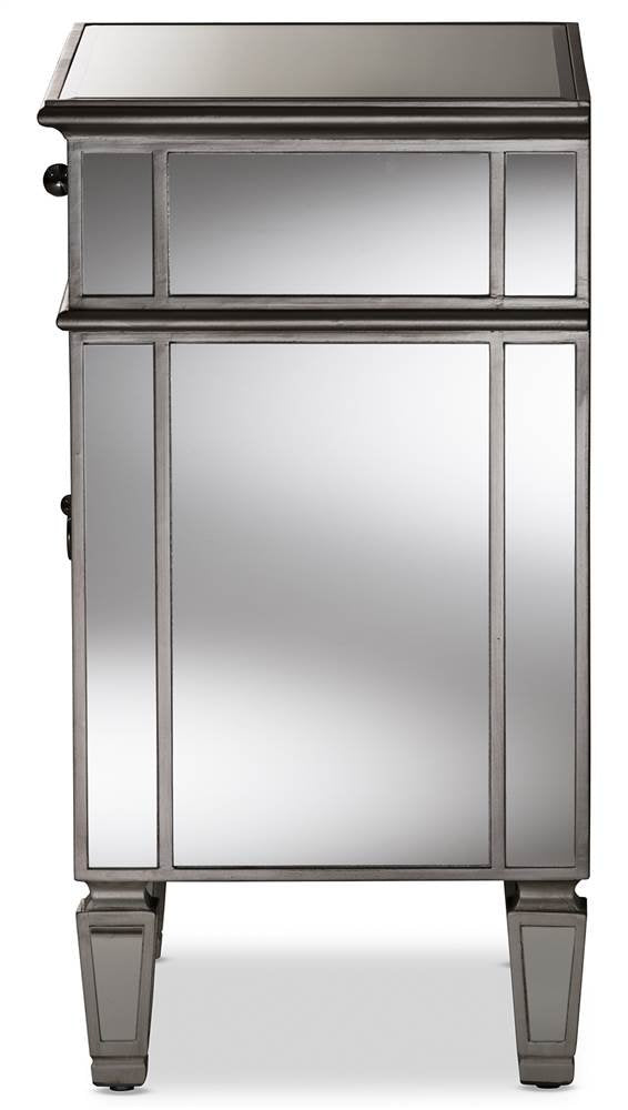 Baxton Studio Claudia Mirrored Nightstand in Silver
