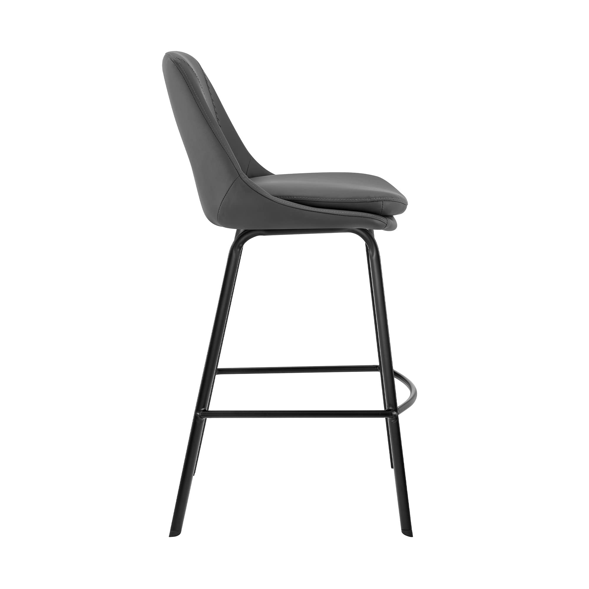 HomeRoots Gray Metal, Faux Leather 30' Elegant Grey Faux Leather and Black Metal Armless Swivel Bar Stool